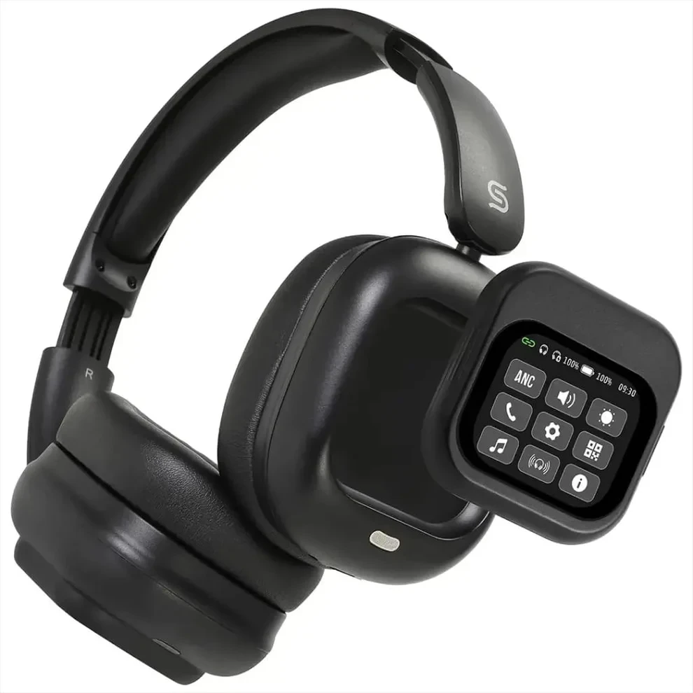 PORODO SOUNDTEC Touchwave 300mAh ANC HEADPHONE WITH REMOVABLE MAGNETIC TOUCH SCREEN -BLACK